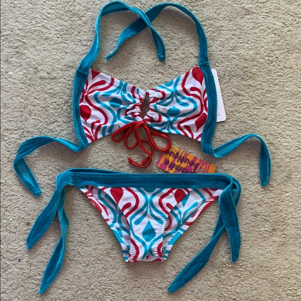 Super Low Retro Mod Keyhole Bandeau Bikini XS NWT